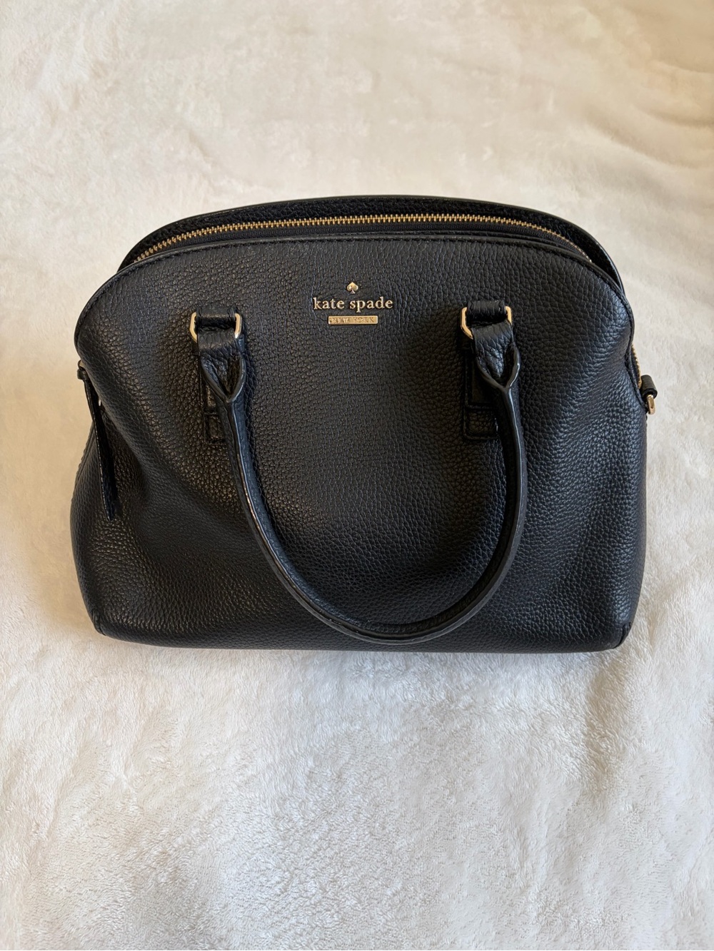 kate spade Black Pebbled Leather Satchel with Gold Hardware
